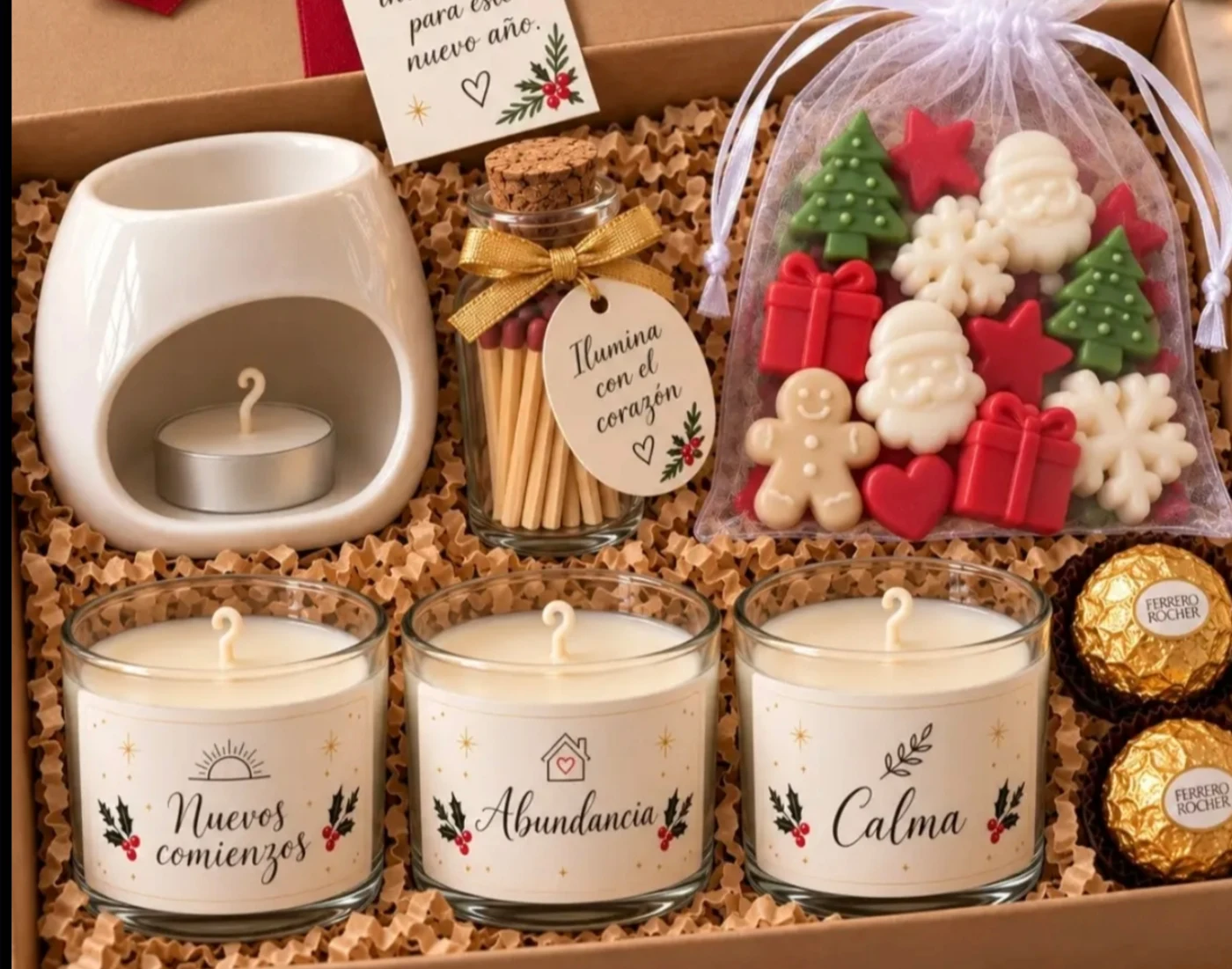 Set de regalo con velas, pebetero y figuras de Navidad